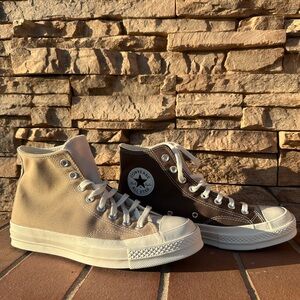 Converse High-Top Sneakers in Beige and Dark Brown